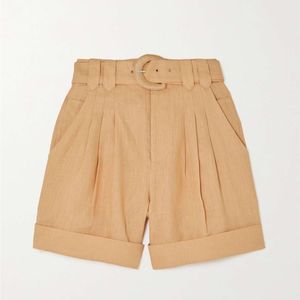 Farm Rio Linen Sand Tan Belted Pleated Shorts Size Large